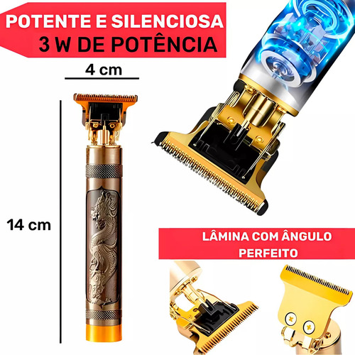 Maquina De Cortar Cabelo Raptorcom Barbeador Eletrico Acabamento Dragão Recarregável Sem Fio
