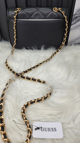 Bolsa Guess Lg928677 Nueva 100 % Original Con Etiqueta Negro Rayas Oro Negro