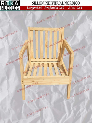 Imagen 4 de 4 de Sillon Fijo Cruz Individual Living Pino Con Almohadones Roka