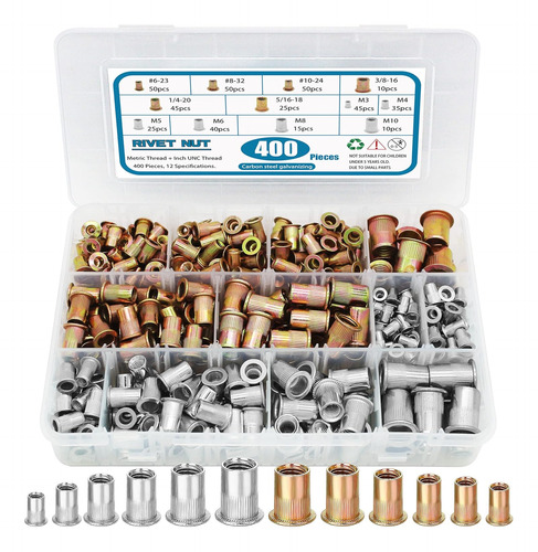 Kit De 400 Tuercas Remachables, Sae Y Métricas Surtidas Tuer