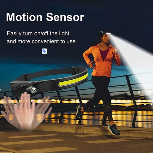 Lámpara De Cabeza Led Cob Recargable Con Sensor Luz Blanca
