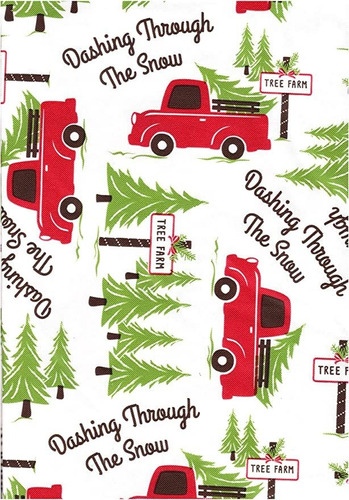 Kane Home Vinyl Tablecloth, Red Truck Christmas Tree Farm D