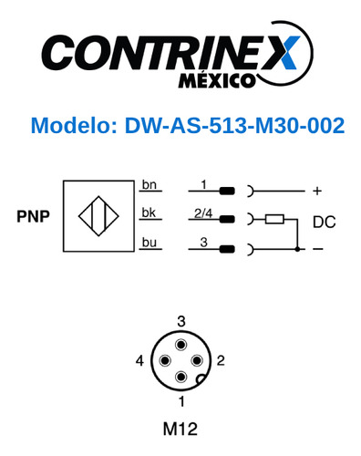 Sensor M30 40mm Conexion M12 4pin Na Pnp Dw-as-513-m30-002