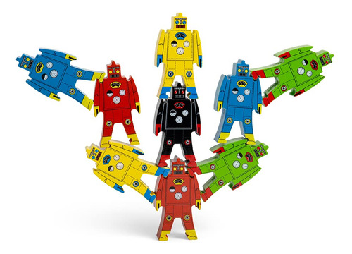 Juguete Apilable De Madera Robots 9 Piezas Para Niños 3 Años