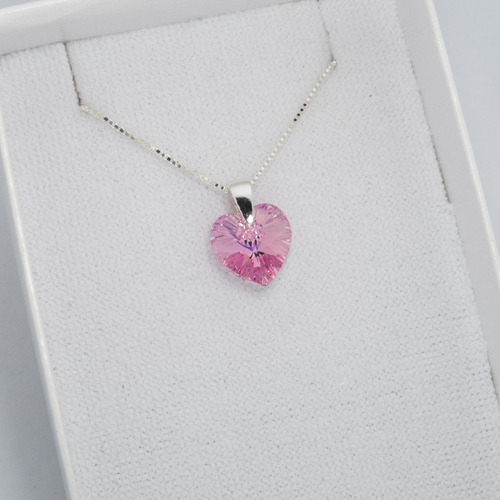 Imagen 6 de 10 de Collar Cadena + Dije Cristal Corazón 10mm Plata 925
