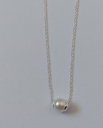 Collar Perla Cadena De Plata 925 Para Pand Plateado