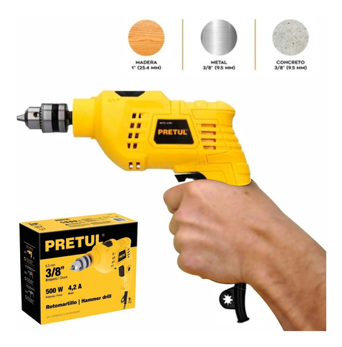 Rotomartillo Hammer Drill 3/8 Pretul 500w Color Amarillo 4a