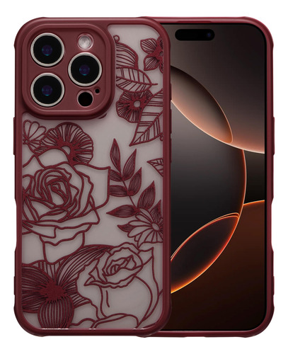 Funda Para Iphone 16 Pro Max Xizyo Estampado Rosas Burdeos Rojo Vino Nombre Del Diseño