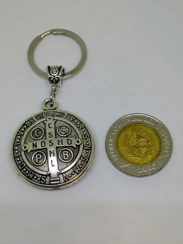 Imagen 2 de 7 de San Benito Medalla Llave 6cm Plata Tibetana