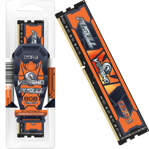 Memória Ram Desktop Gamer PUSKILL VENENO 8gb DDR3 1600mhz Cl11 1.5v Pc3-12800 Dimm