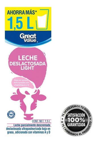 Leche Great Value Deslactosada Light 1.5 L