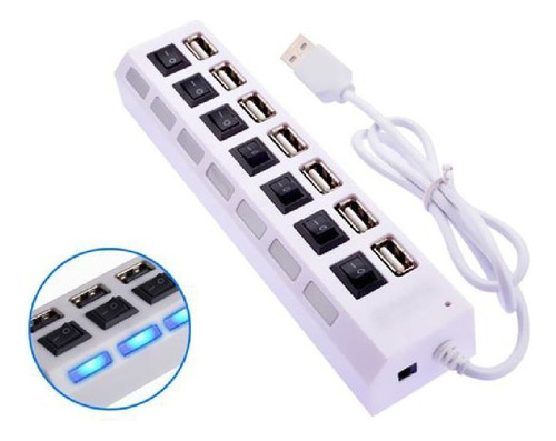 Conector Puertos Usb 2.0 X 7 Puertos Alta Velocidad Notebook Color Blanco