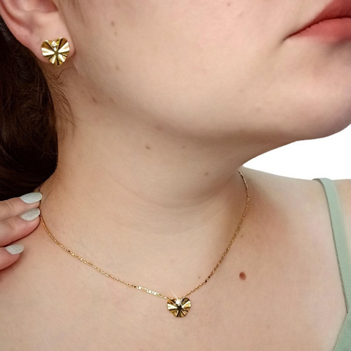 Imagem 3 de 5 de Conjunto Colar Feminino E Brincos Semi Joias Luxo/ Garantia