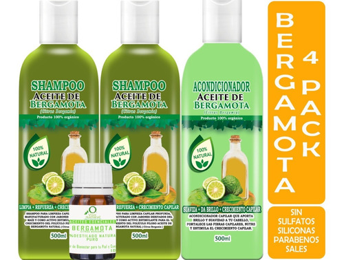 2 Shampoos De Bergamota 1 Acondicionador 1 Aceite Organicos 