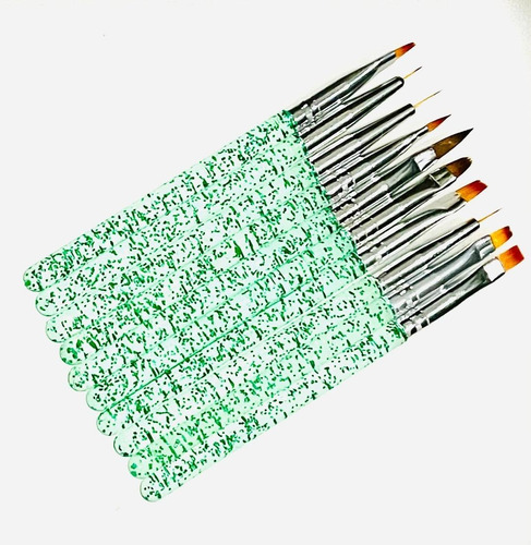 Pinceles Profesionales Acrílico Mano Alzada Uñas Artes 10 Pz Color Verde