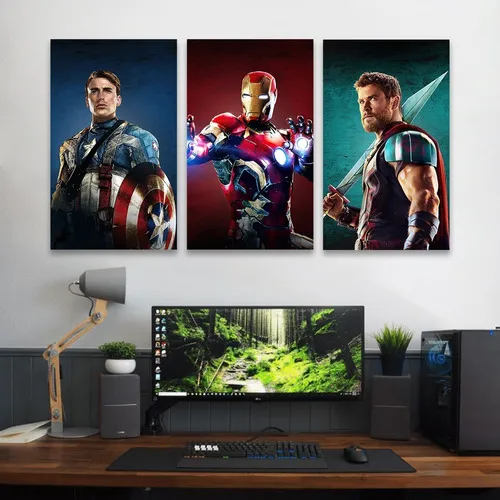 Marco decorativo: Iron Man, Thor, Capitán América, Marvel, color, color, color del marco, madera natural