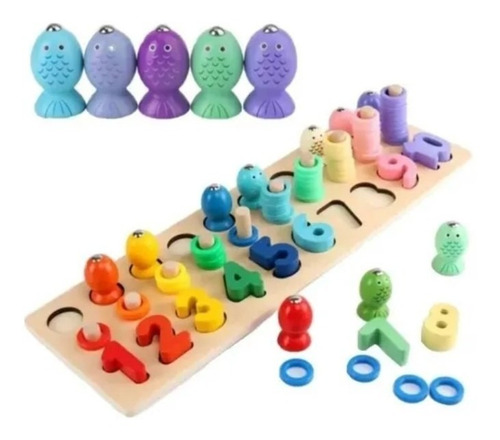 Puzzle Madera Matemático De Pesca Con Imán