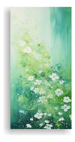 20x40cm Cuadro Lienzo Patron Intenso En Verde Y Plata Flores