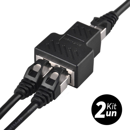 Kit 2x Adaptador Duplicador RJ45 Splitter Rede CAT 5 CAT 6 LAN Ethernet Conexão Cabo Internet Computador Roteador Switch