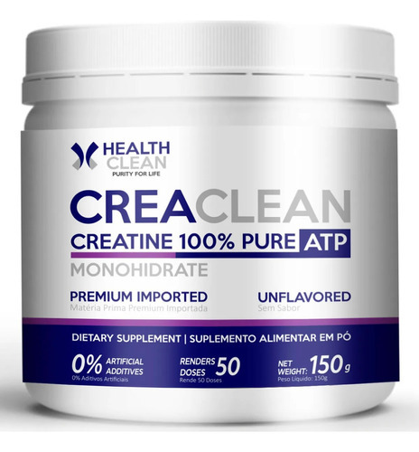 Creaclean Creatina 100% Pure Atp 150g - Health Clean Sabor Sem Sabor