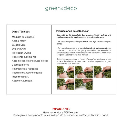 Jardin Vertical Artificial Muro Verde Panel Enredadera 40x60