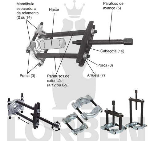 Extrator De Rolamentos Alternador Câmbio Lorben Kit 12 Pçs