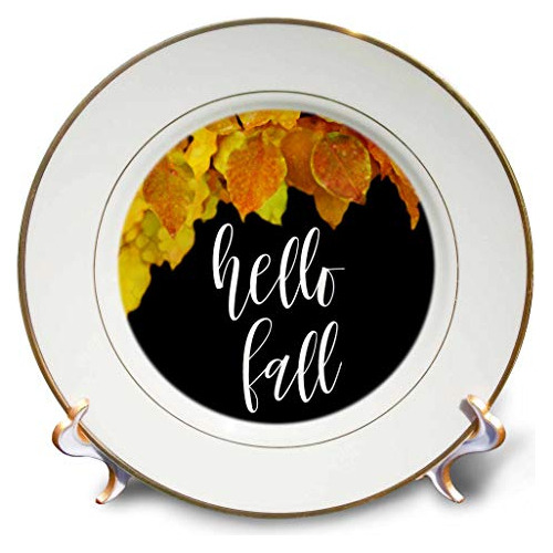 3drose Hello Fall Con Fotografía De Hojas Amarillas Como Bor