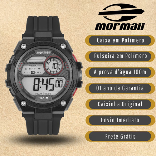 Relógio Masculino Mormaii Digital Preto Resistente A Água