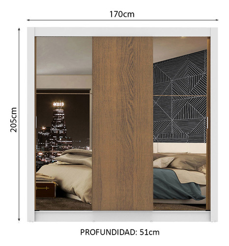 Ropero Closet Madesa Monaco 3 Puertas 2 Espejos B/M