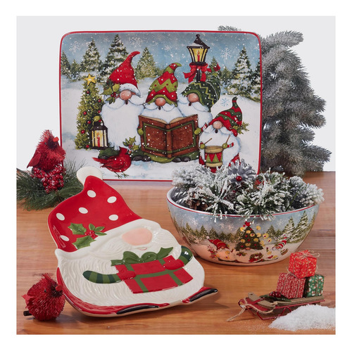 Plato Rectangular De Gnomos Navideños Certificados 14 X 10,