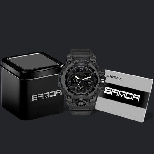 Reloj De Hombre Digital Analog Militar Deportiva Impermeable Bisel Negro