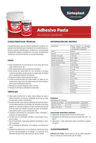 Imagen 2 de 7 de Adhesivo Pasta Cerámicos Porcellanatos 25kg Sinteplast