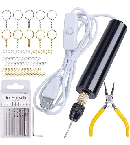 Mini Taladro Electrico Para Resina + Kit Para Hacer Llaveros