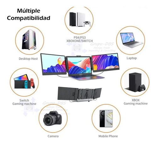 2 Pantallas 14'' Portátil Para Laptop 15-16 Doble Monitor