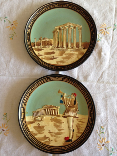 Platos Decorativos, Ceramica Hechos A Mano 2x700,1960 Grecia