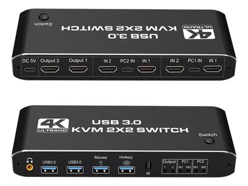 Conmutador Kvm Hdmi De Monitor Dual 2x2 Usb3.0 Conmutador