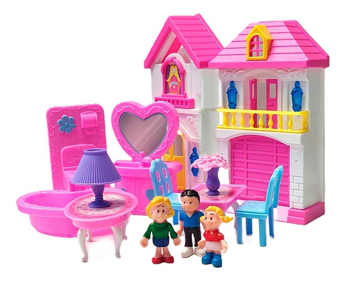Set Casa Casita Muñecos De Goma Accesorios Y Muebles 12 Pzs