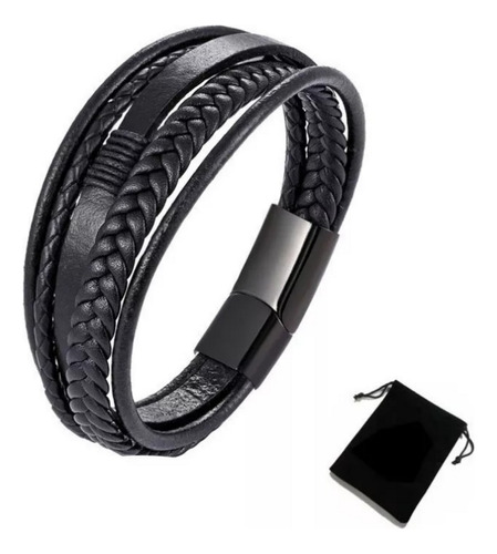 Pulsera De Cuero Y Acero Inoxidable - Elegante Hombre T2