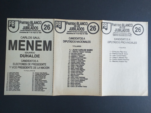 Boleta Electoral 14 Mayo 1989_pdo Blanco De Los Jub_lista 26