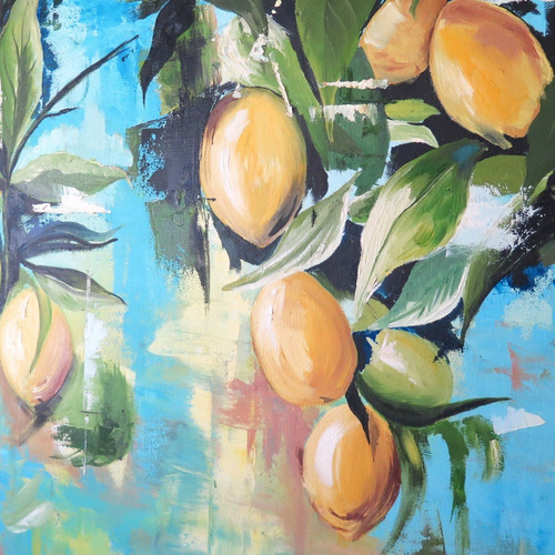 Cuadro Abstracto Limones Pintado A Mano En Óleo Sobre Lienzo
