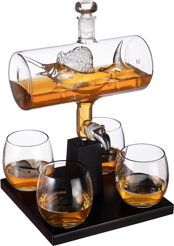 Decantador De Whiskey The Wine Savant, Con 4 Vasos Y Base