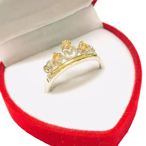 Imagen 1 de 3 de Anillo Corona Tiara Plata 925 Y Oro 18k Princesa Mujer Ap096