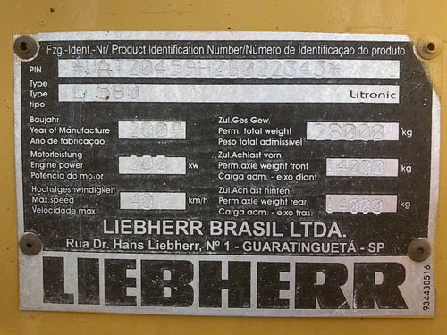 Pá Carregadeira L-580 Liebherr 2009=l538 R942 Caterpillar