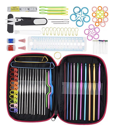 Kit De Tejido Crochet 100pcs Ganchos, Accesorios + Estuche