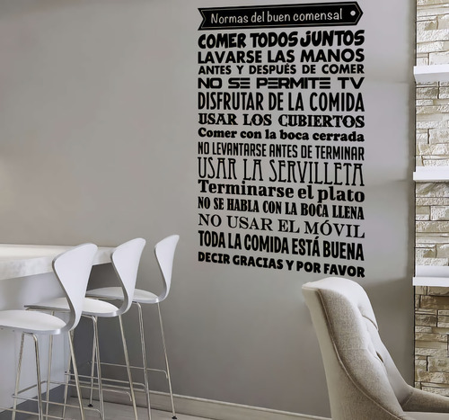 Vinil Decorativo Paredes Letras Normas Del Buen Comensal