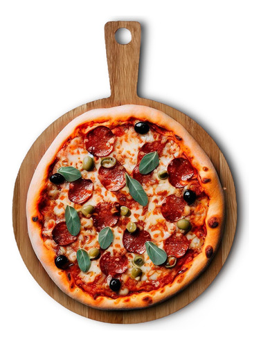 Woodspot tábua para servir pizza madeira maciça eucalipto 35cm cor marrom geométrico