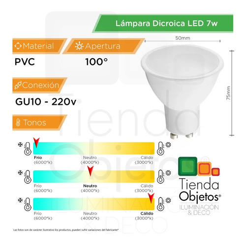 Imagen 4 de 9 de Pack X 10 Lampara Dicroica Led 7w 100° 500lm Gu10 Envio Gtis