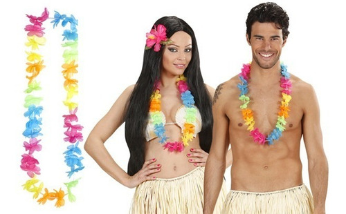 Collar Hawaiano Fiestas Disfraz Boda Xv Años Eventos Peluca