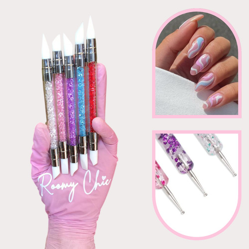 Kit De 5 Pinceles Silicon 5 Punteros Para Arte De Las Uñas