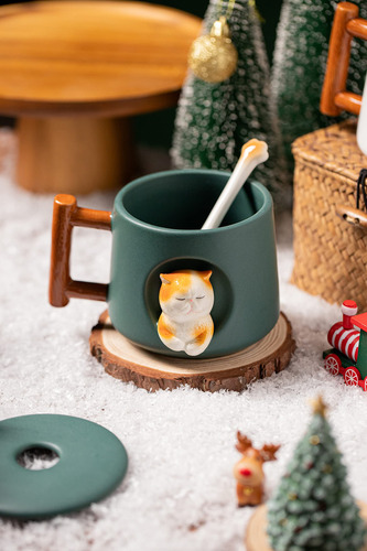 Taza De Café De Cerámica Con Tapa Y Cuchara A Juego, Tazamcd